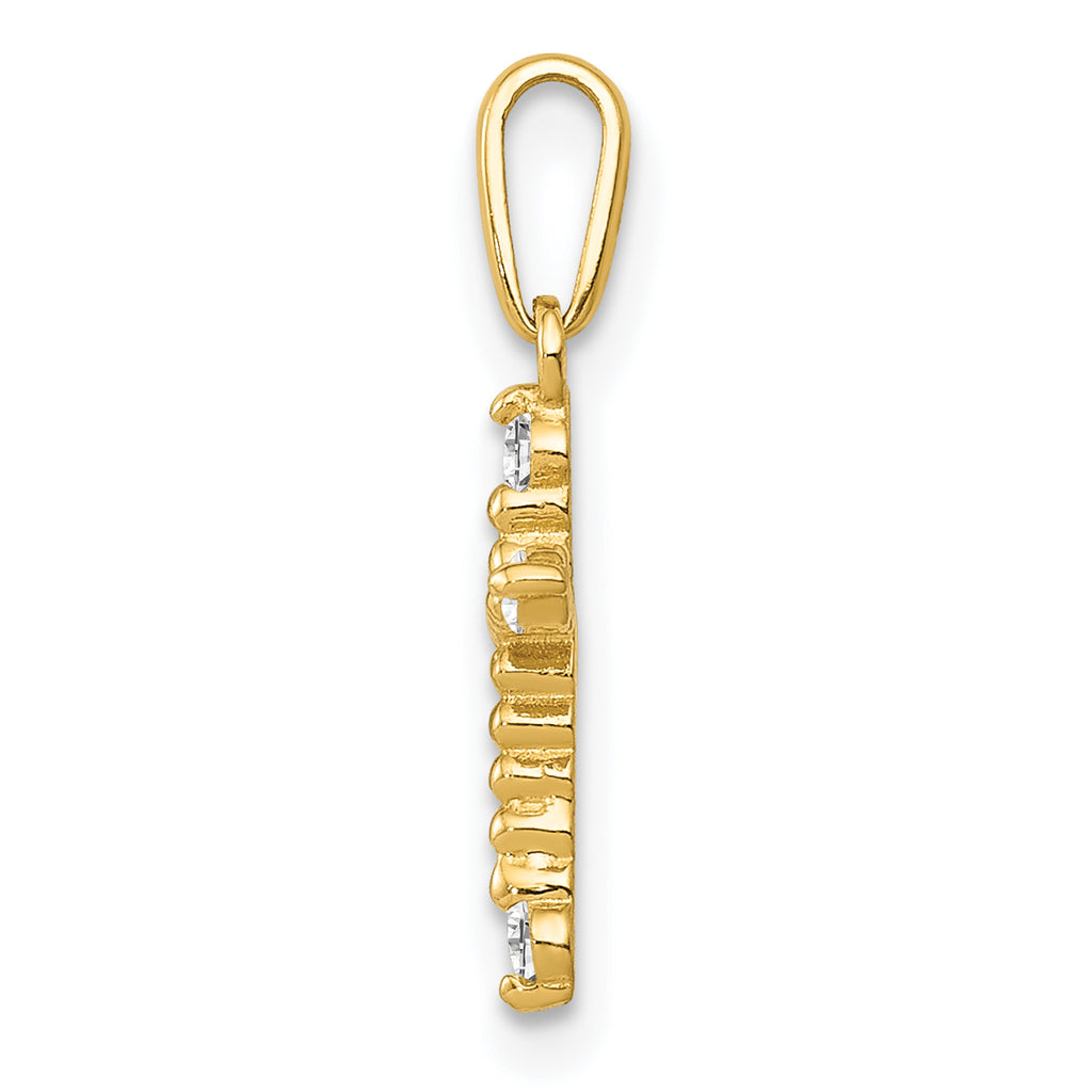14K Polished Beaded CZ Cross Charm