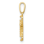 14K Polished Beaded CZ Cross Charm