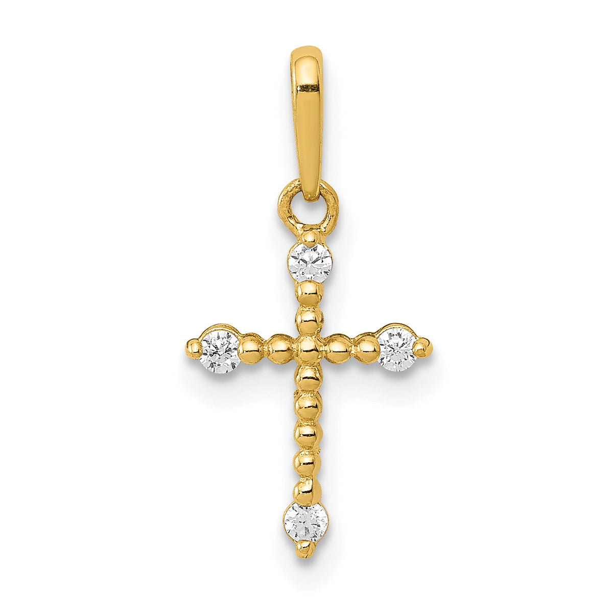 14k Polished Beaded CZ Cross Charm