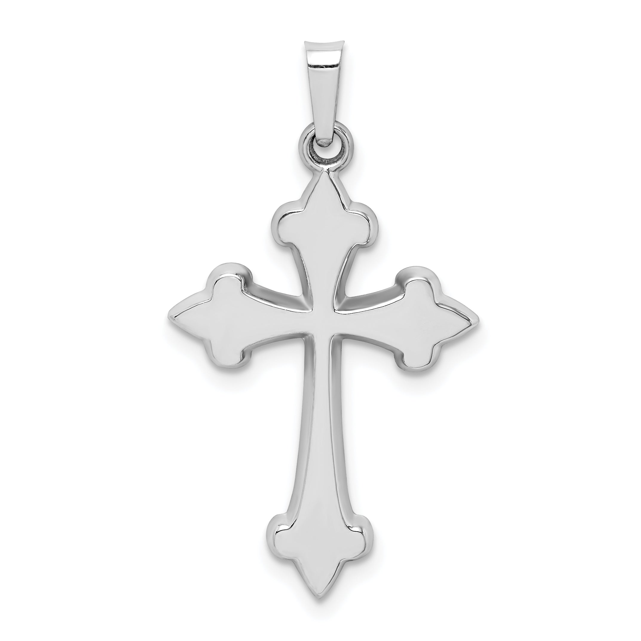 14k White Gold Polished Fleur de Lis Cross Pendant Main image