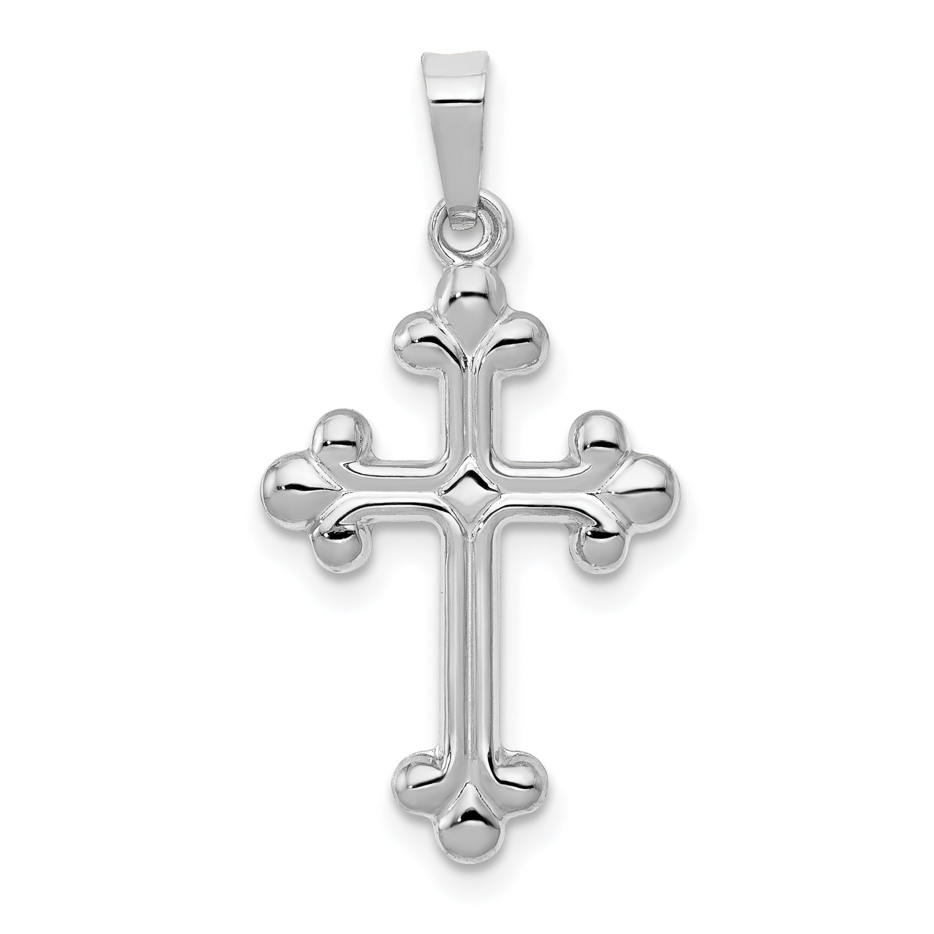 14k White Gold Polished Budded Cross Pendant Main image