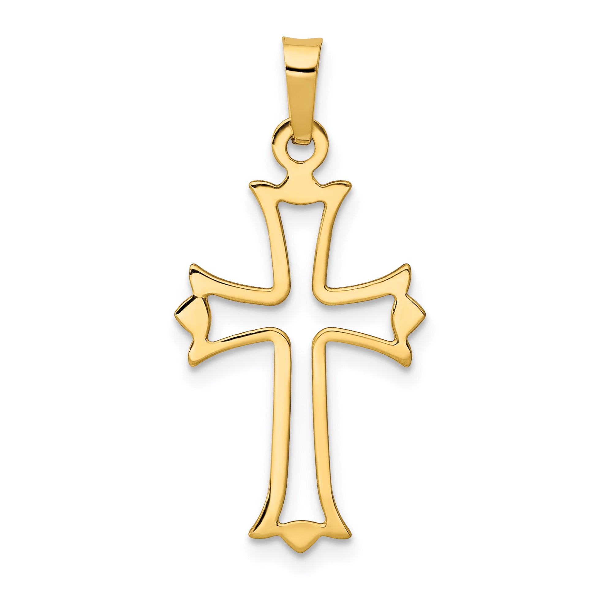 14k Polished Cut-out Fleur de Lis Cross Pendant