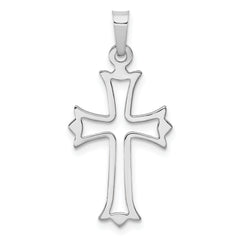 14K White Gold Polished Cut out Fleur de Lis Cross Pendant