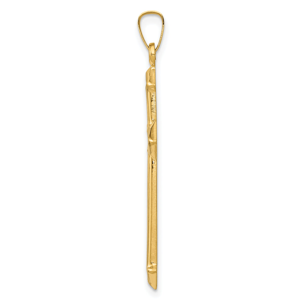 14K w/Rhodium Polished and Textured Passion Cross Pendant