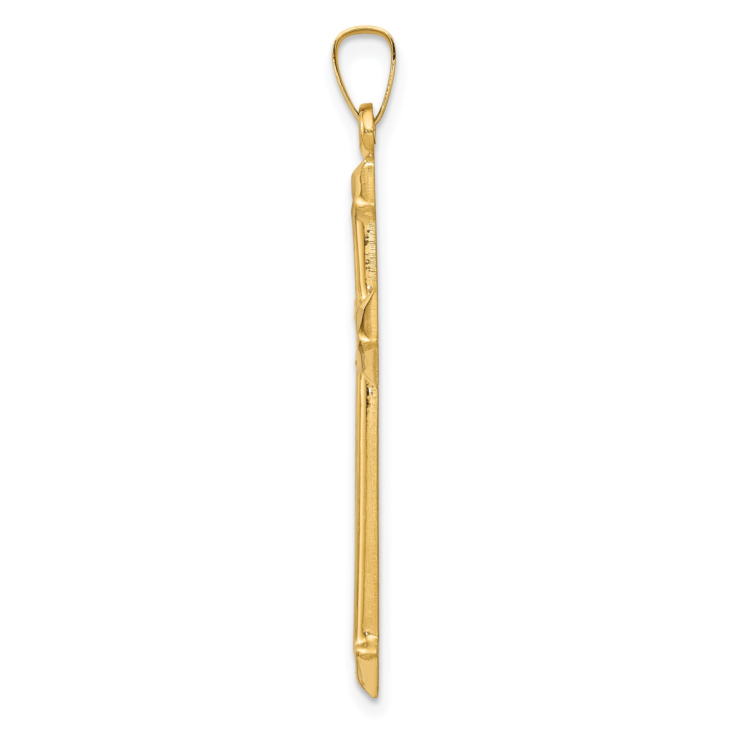 14K w/Rhodium Polished and Textured Passion Cross Pendant