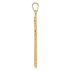14K w/Rhodium Polished and Textured Passion Cross Pendant