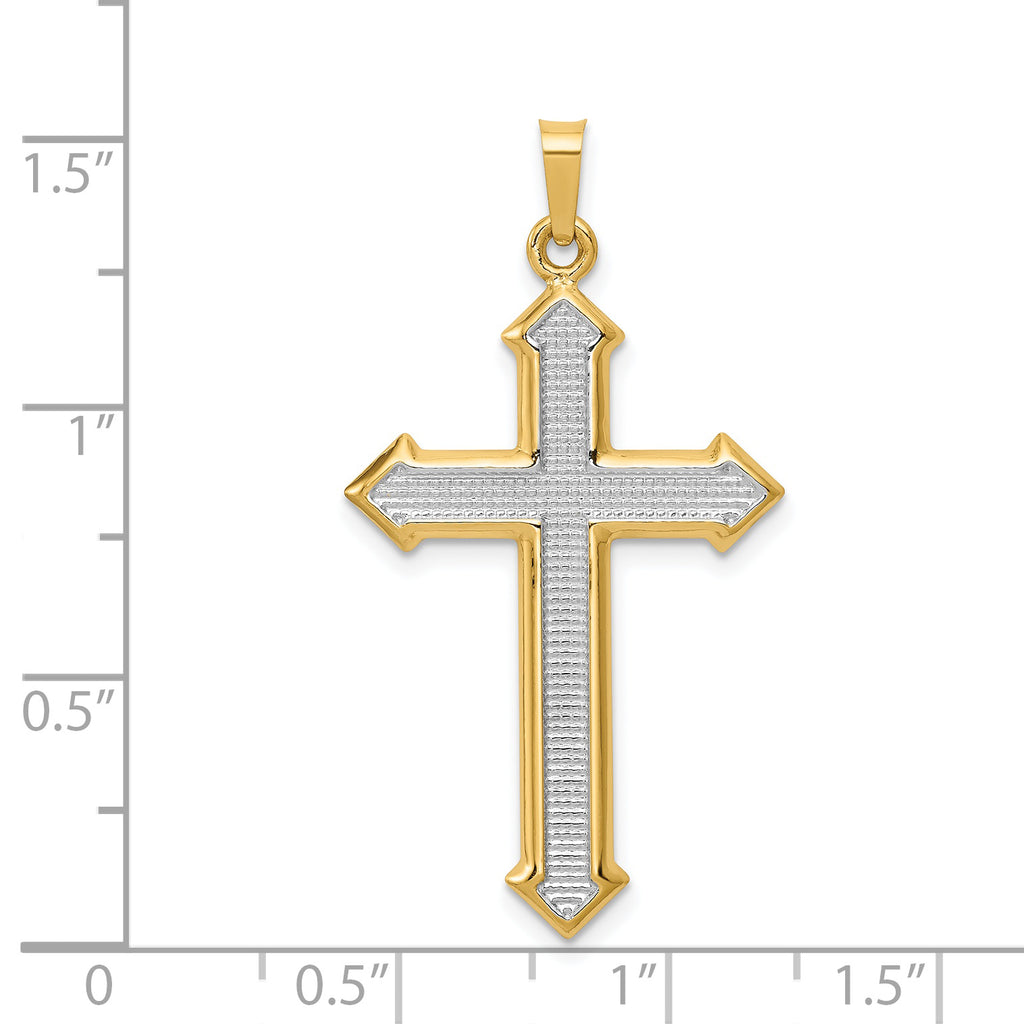 14K w/Rhodium Polished and Textured Passion Cross Pendant
