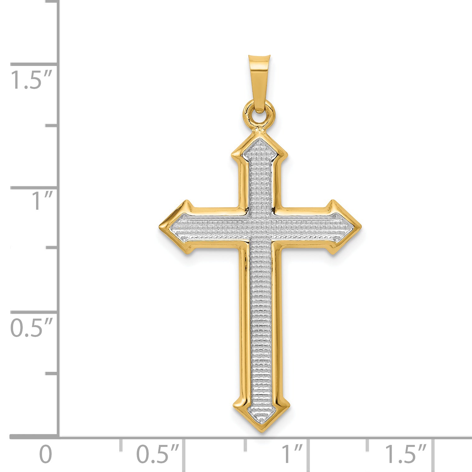 14K w/Rhodium Polished and Textured Passion Cross Pendant