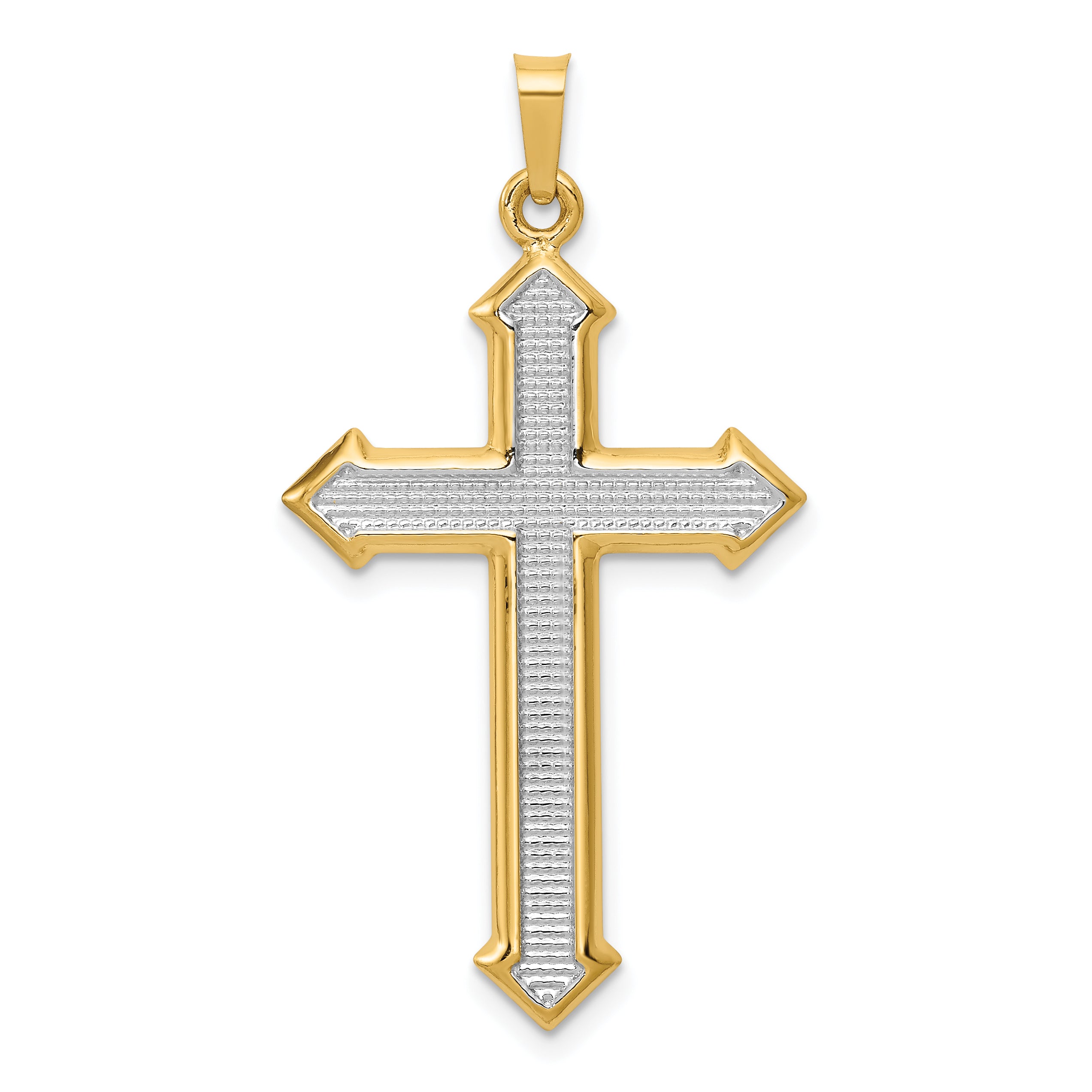 14k w/Rhodium Polished and Textured Passion Cross Pendant Main image