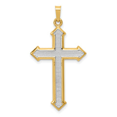 14k w/Rhodium Polished and Textured Passion Cross Pendant