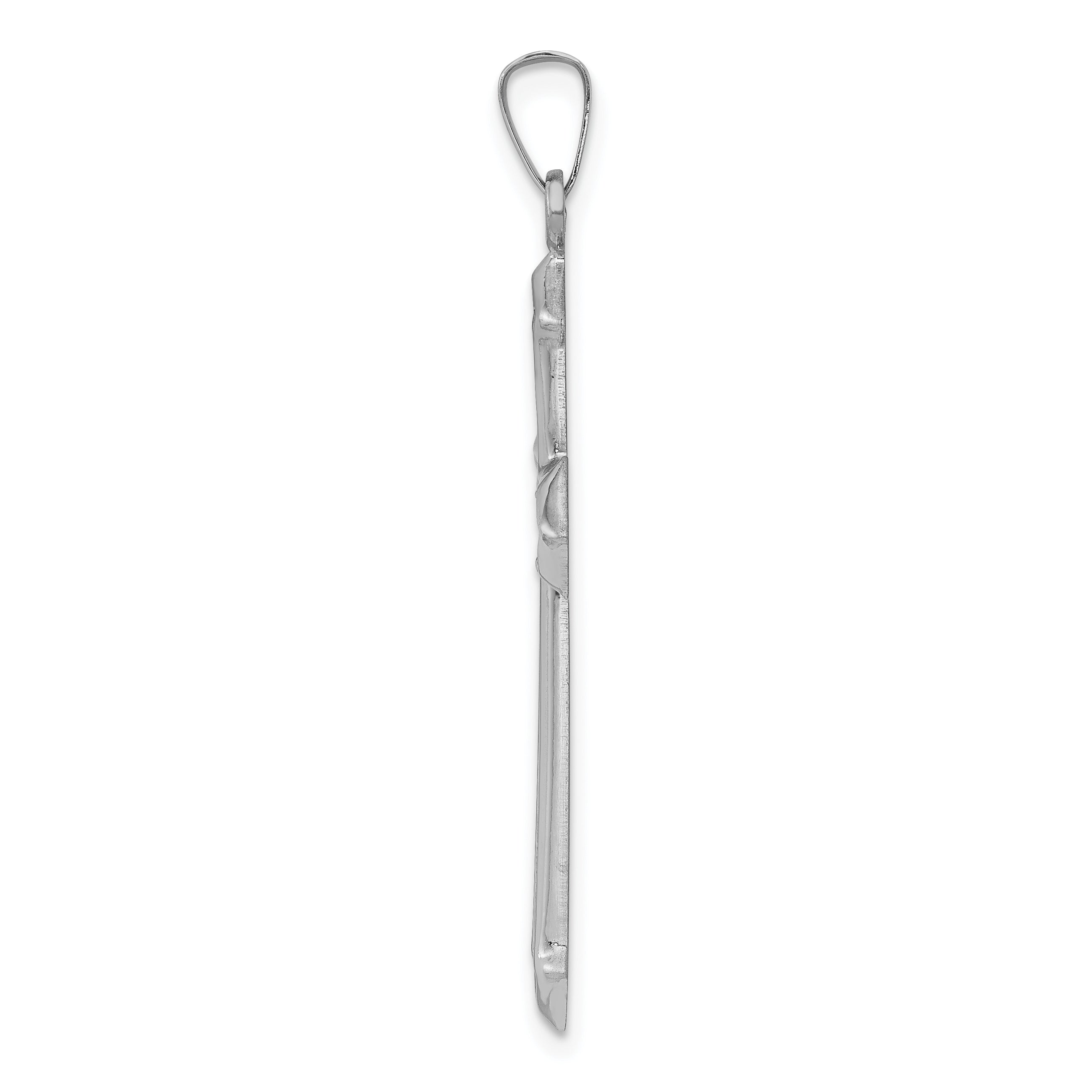14K White Gold Polished and Textured Cross Pendant