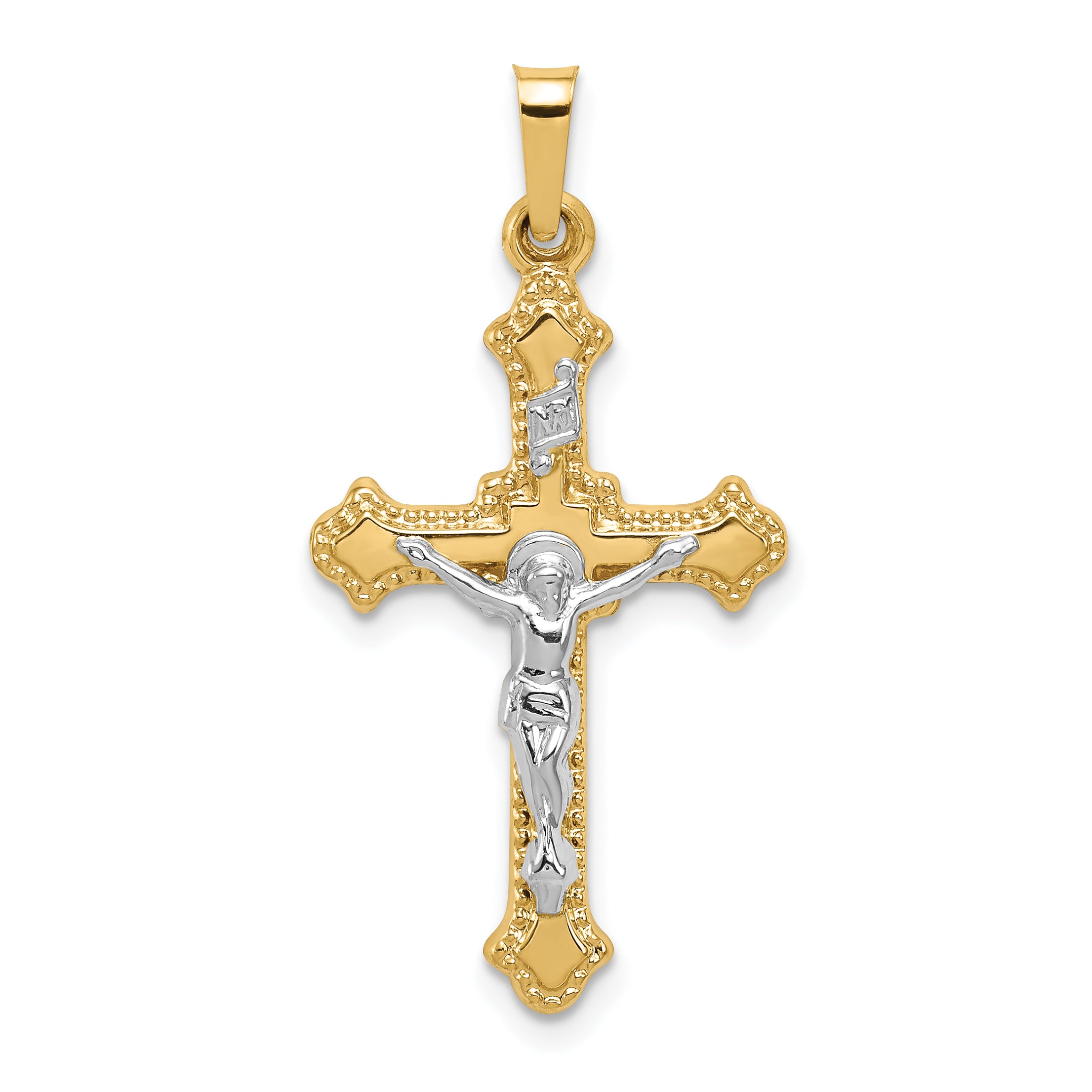 14k Two-tone Polished INRI Crucifix Pendant