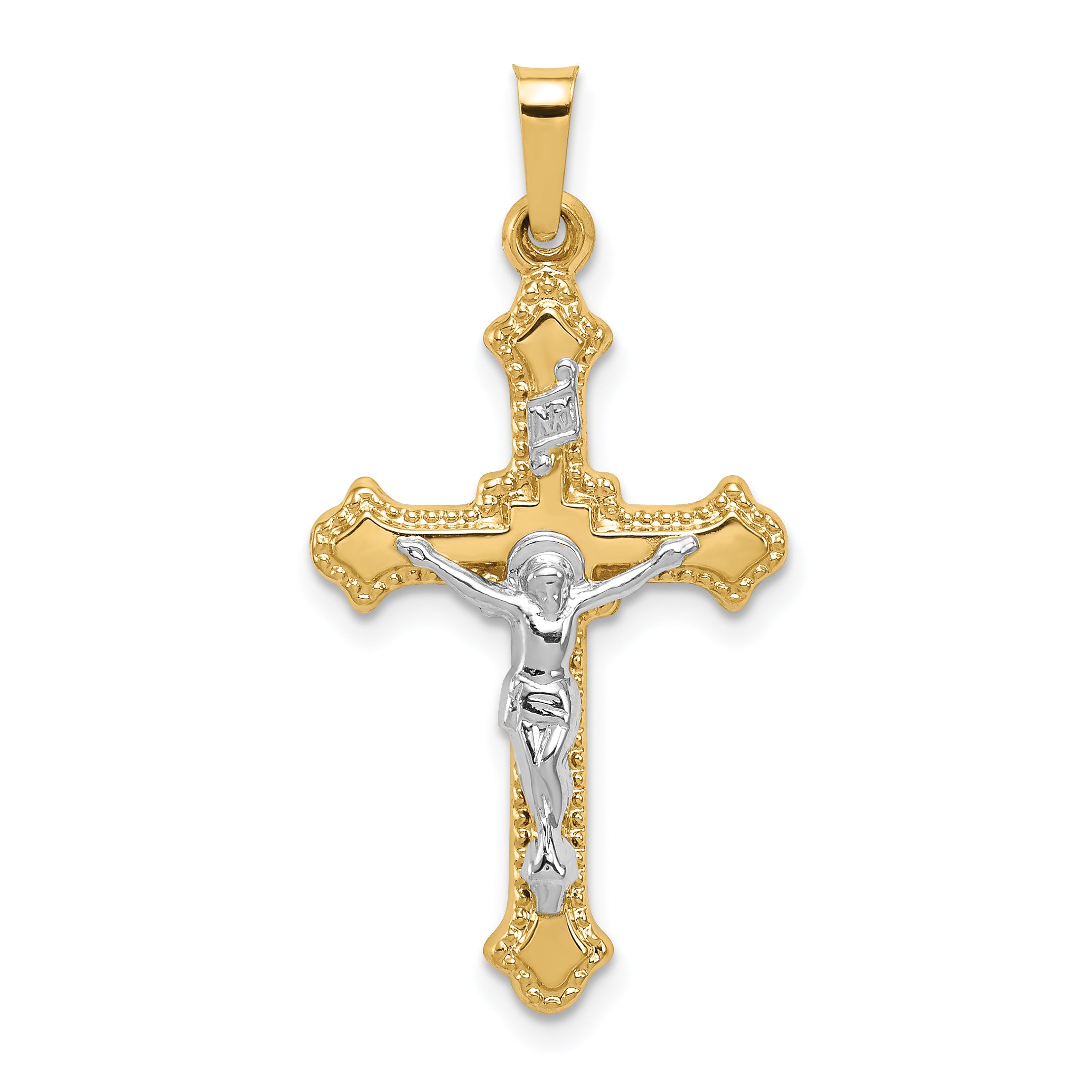 14k Two-tone Polished INRI Crucifix Pendant Main image