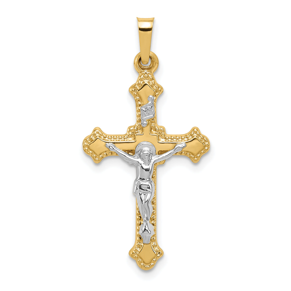 14k Two-tone Polished INRI Crucifix Pendant