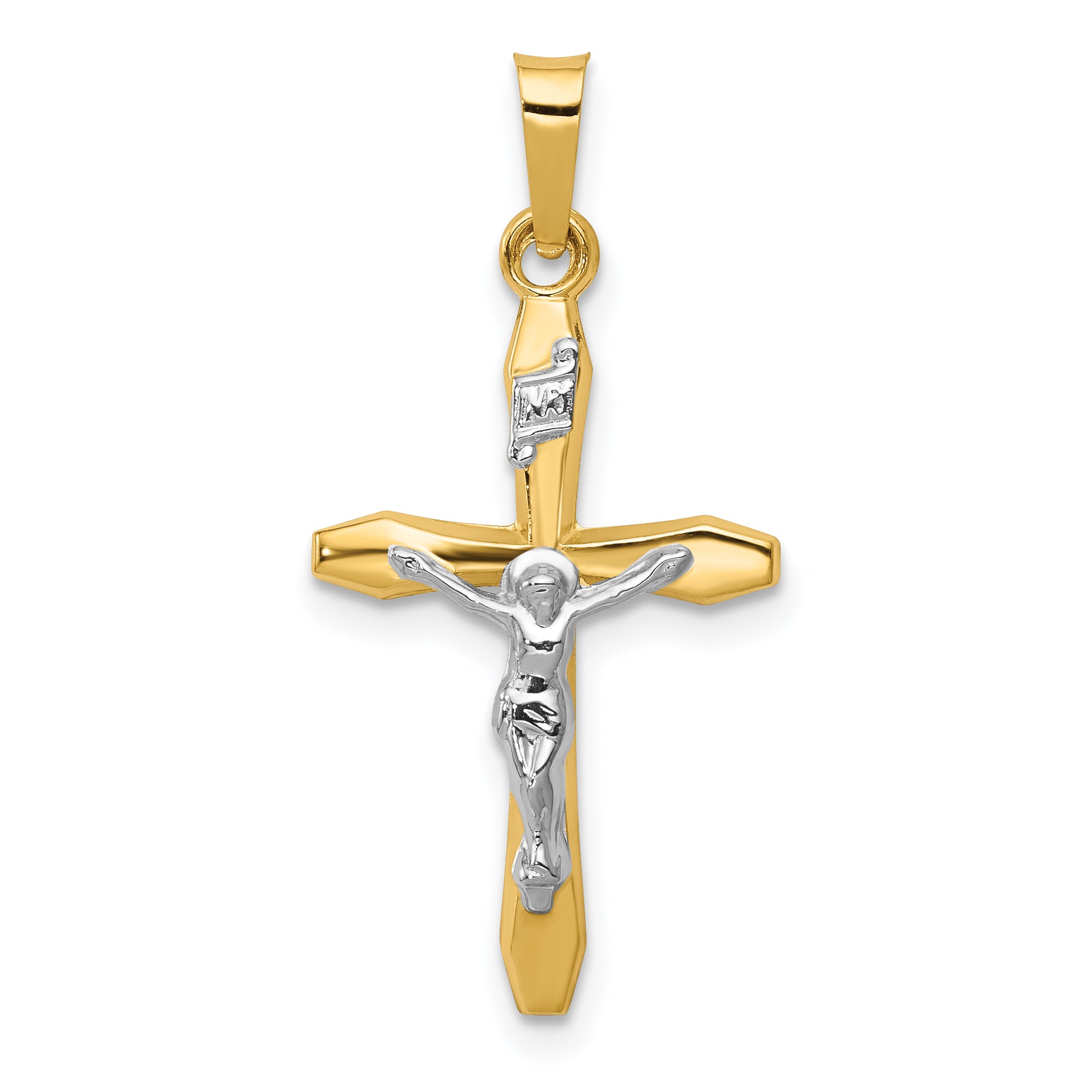 14k Two-tone Polished INRI Crucifix Pendant Main image