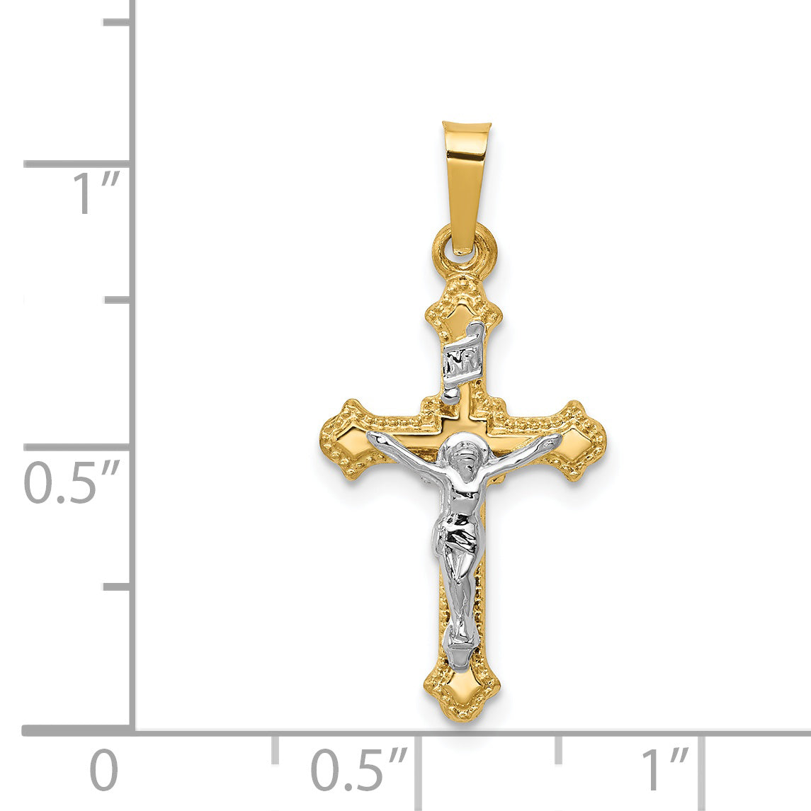 14K Two-tone Polished INRI Crucifix Pendant