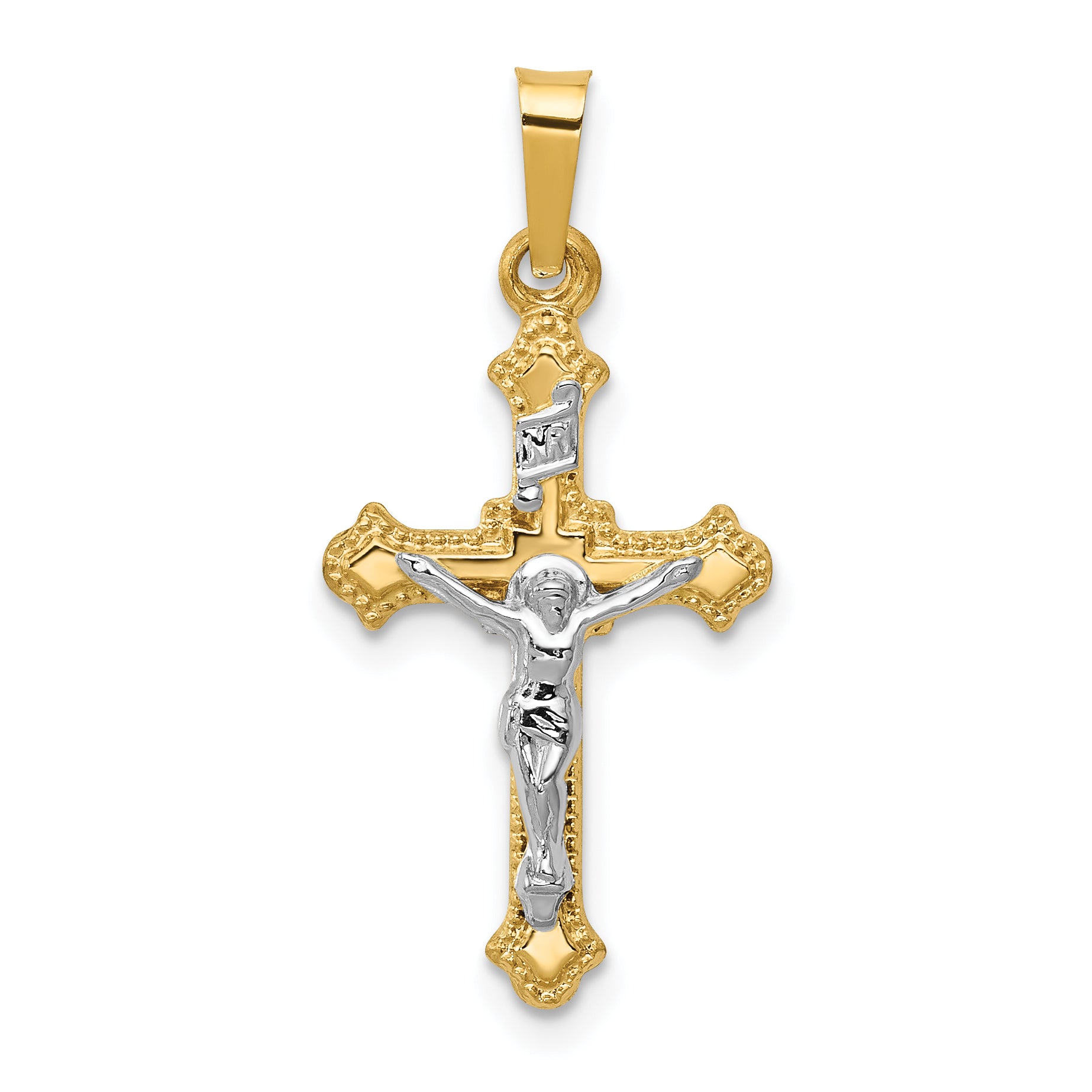 14k Two-tone Polished INRI Crucifix Pendant Main image