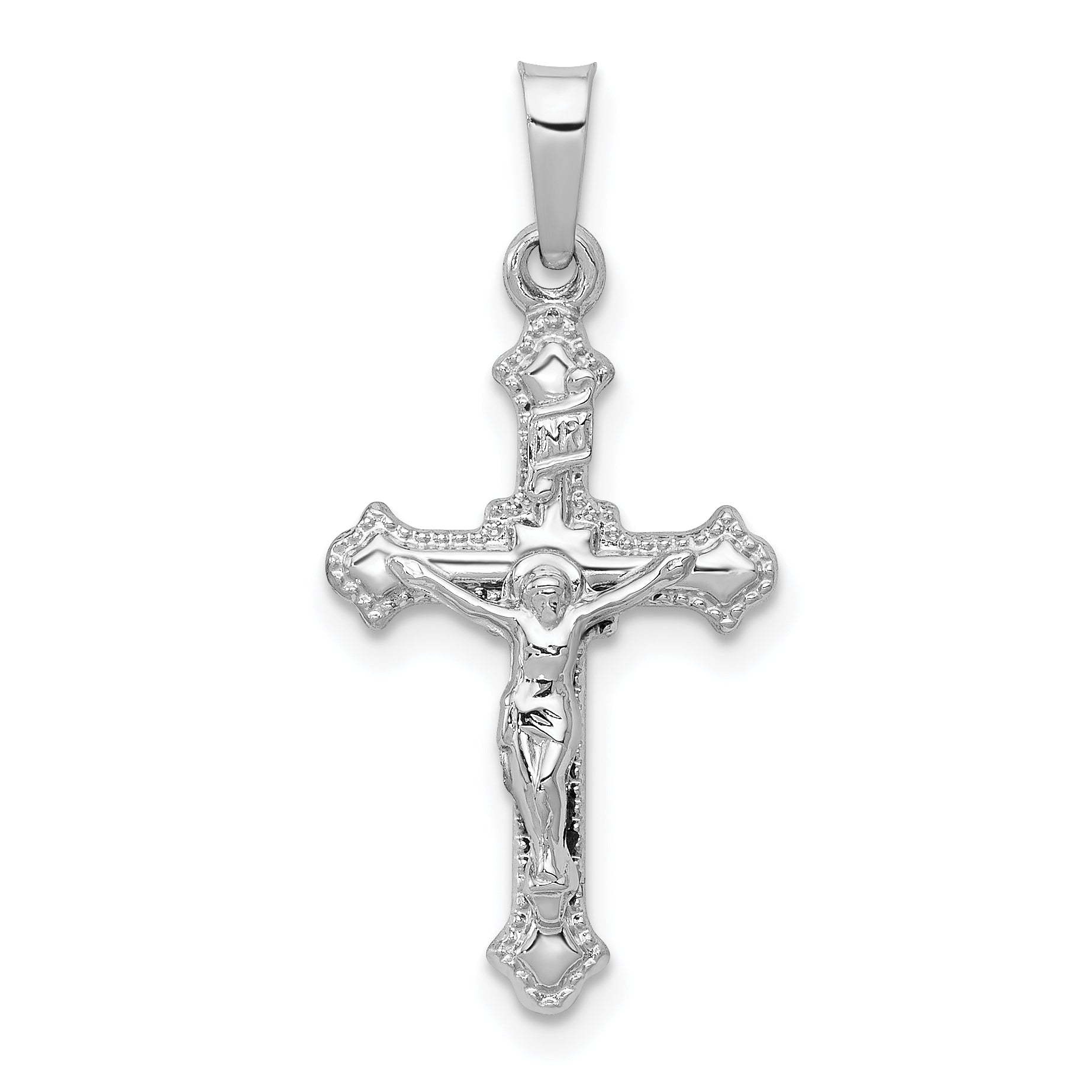 14k White Gold Polished INRI Crucifix Pendant Main image