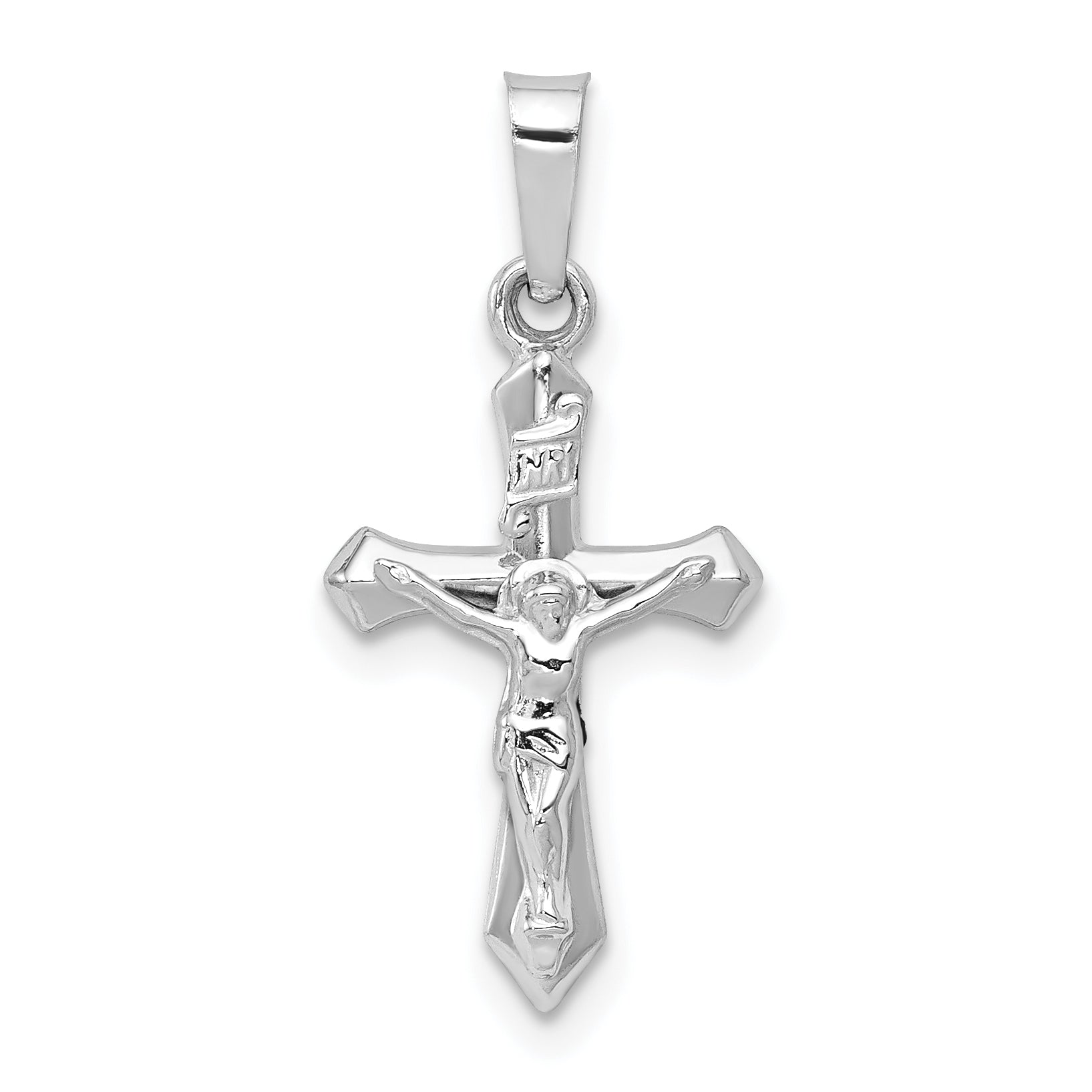 14k White Gold Polished INRI Crucifix Pendant Main image