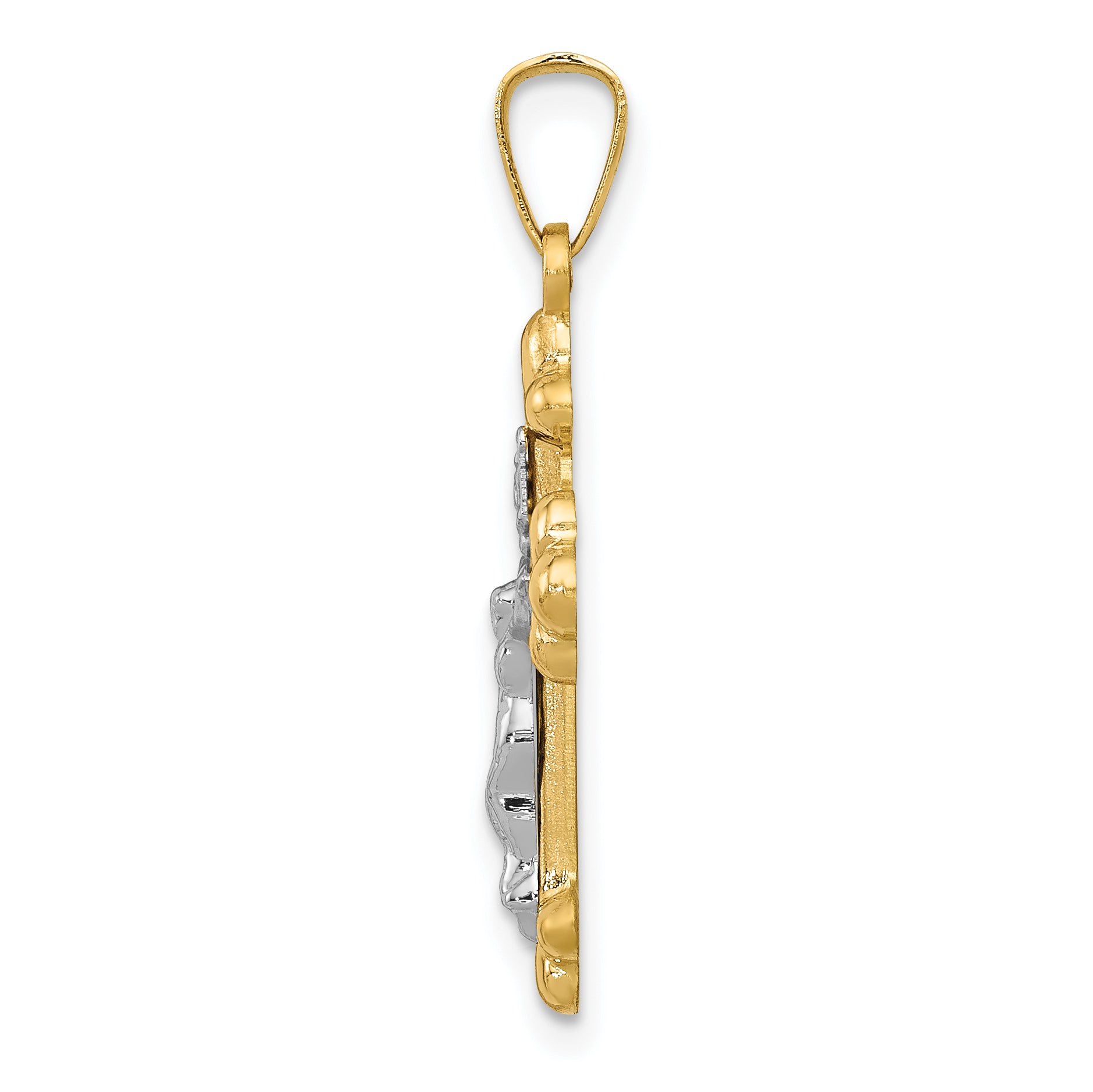 14K Two-tone Polished Budded INRI Crucifix Pendant