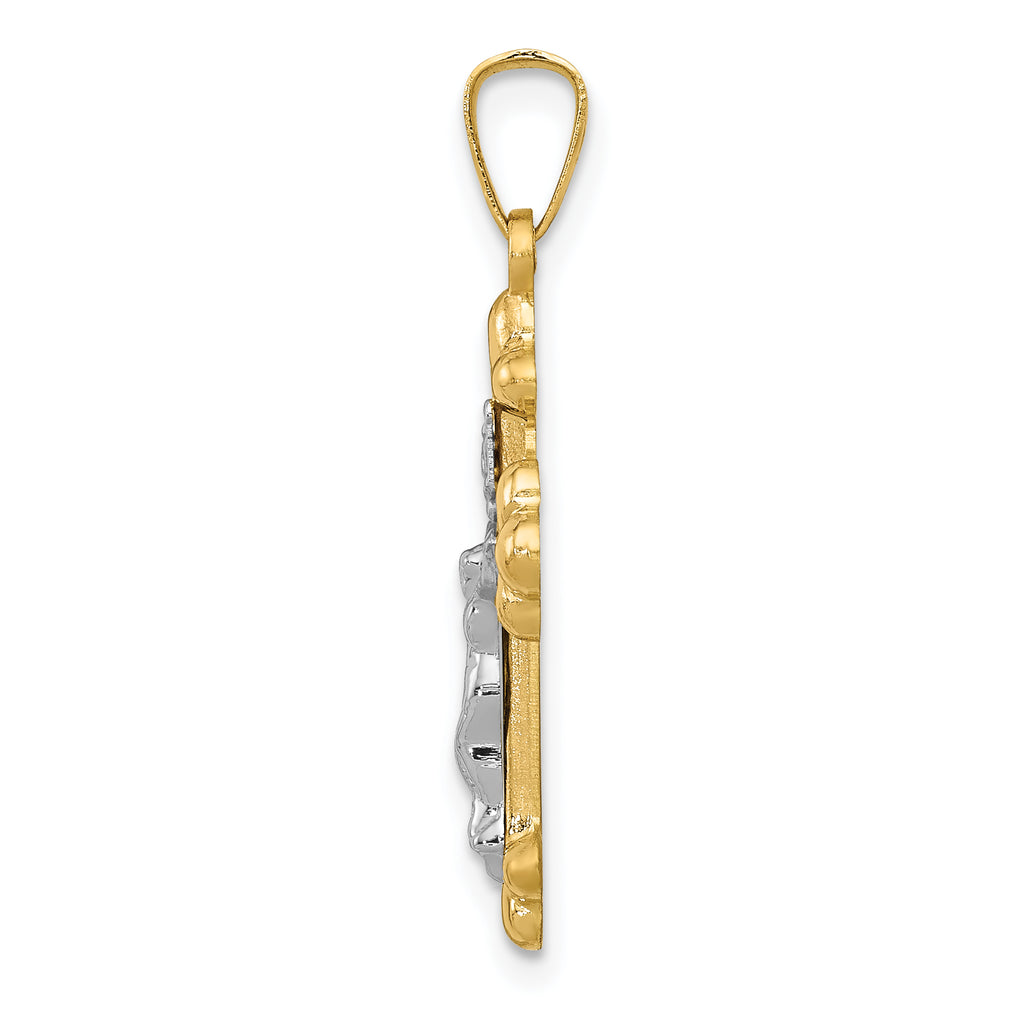 14K Two-tone Polished Budded INRI Crucifix Pendant