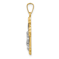 14K Two-tone Polished Budded INRI Crucifix Pendant