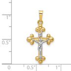 14K Two-tone Polished Budded INRI Crucifix Pendant