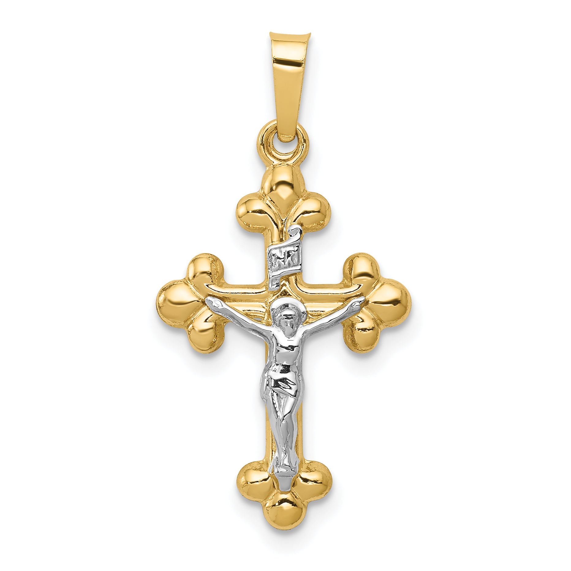 14k Two-tone Polished Budded INRI Crucifix Pendant Main image