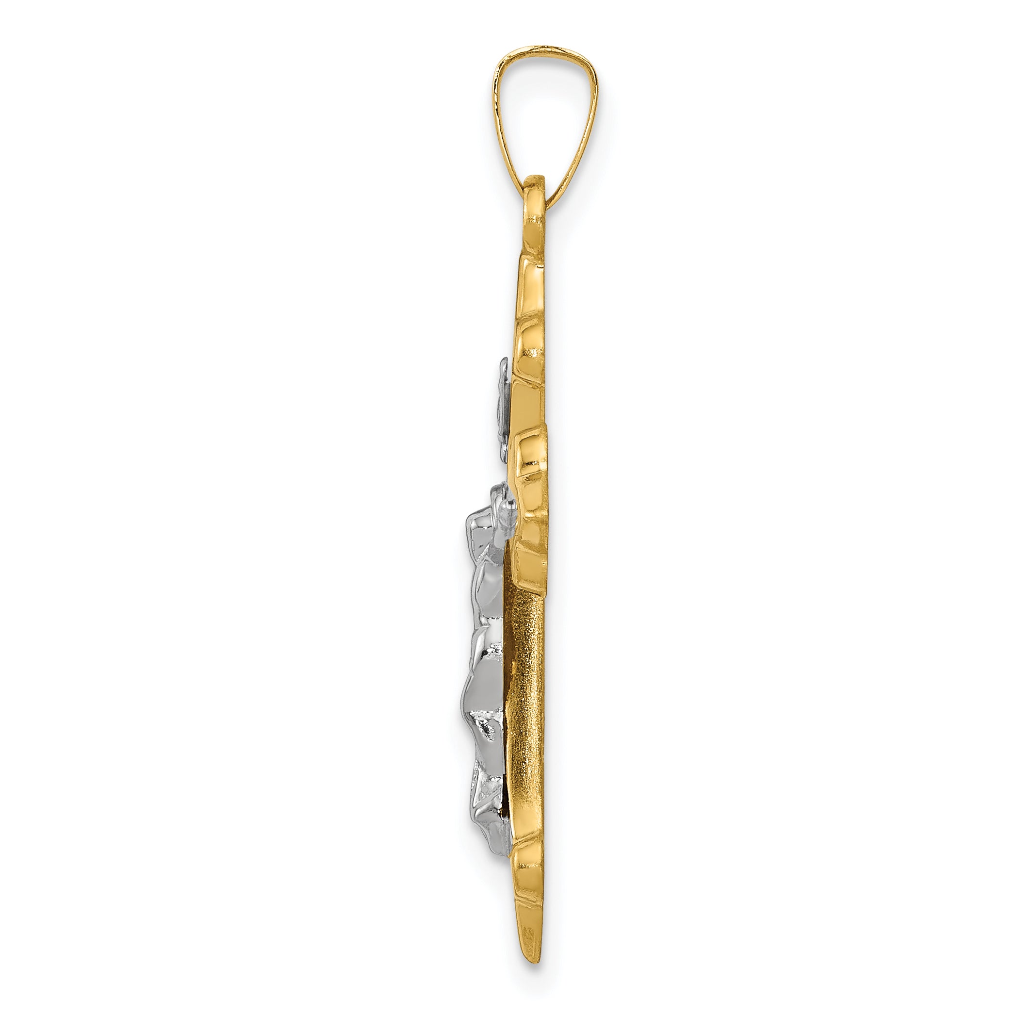 14K Two-tone Polished Fleur de Lis INRI Crucifix Pendant Secondary image