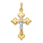 14k Two-tone Polished Fleur de Lis INRI Crucifix Pendant