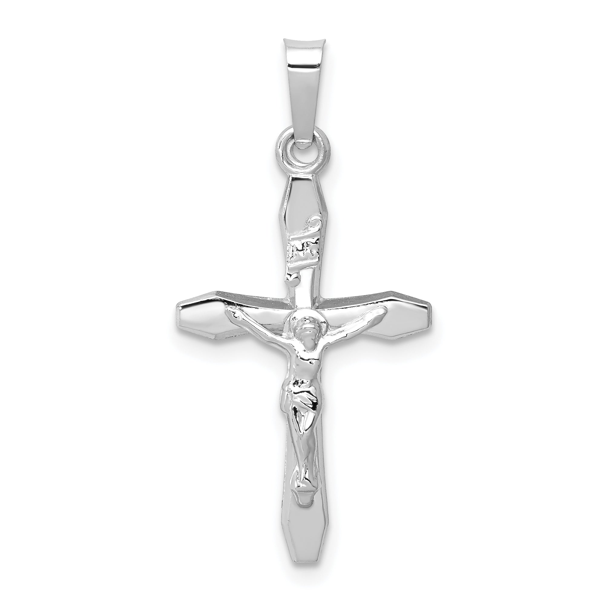 14k White Gold Polished INRI Crucifix Pendant Main image