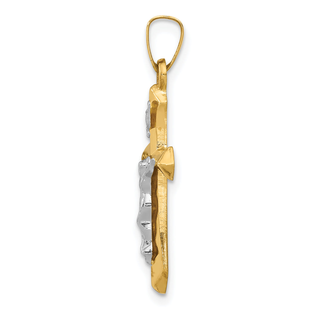 14K Two-tone Polished INRI Crucifix Pendant