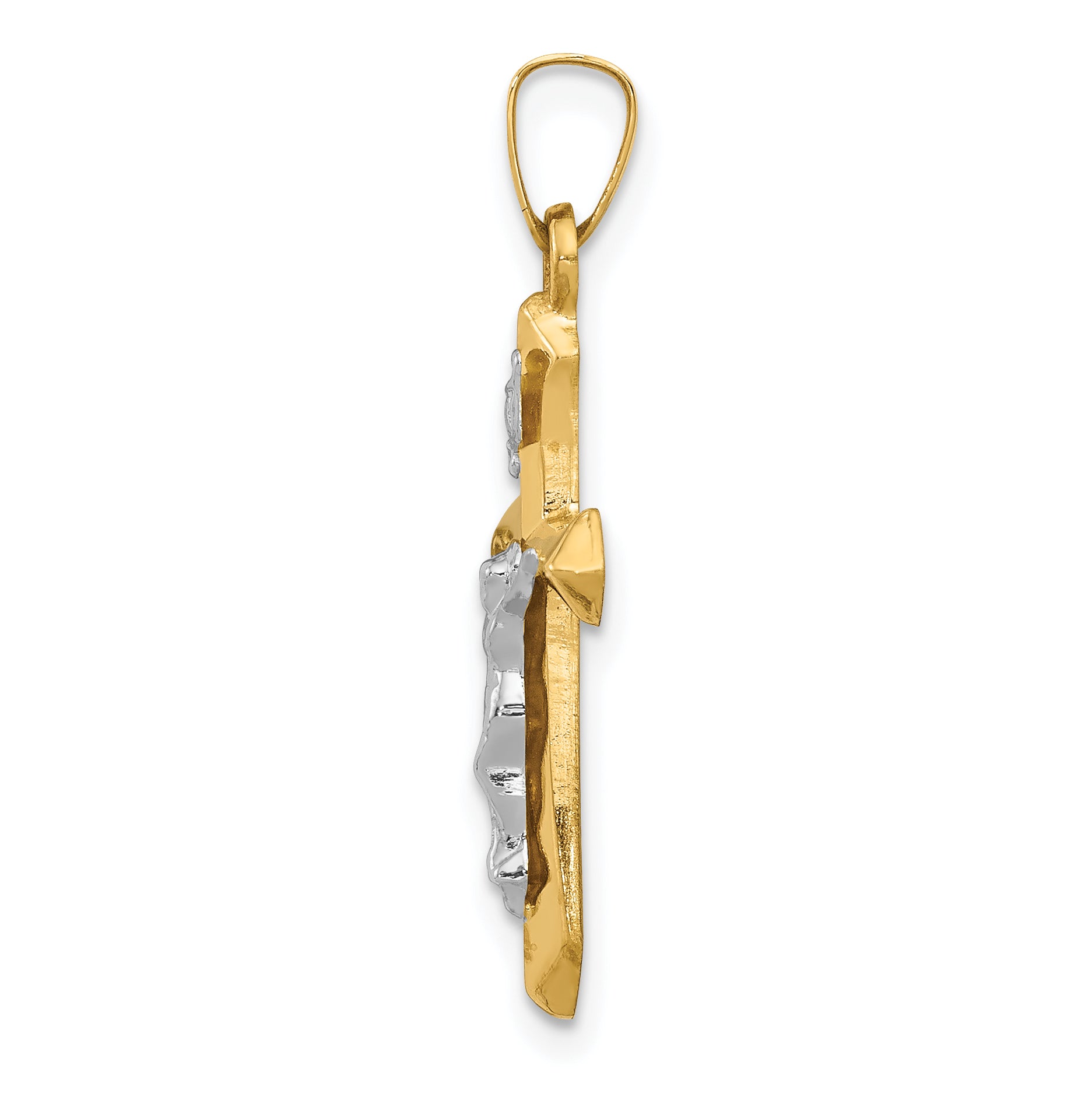 14K Two-tone Polished INRI Crucifix Pendant