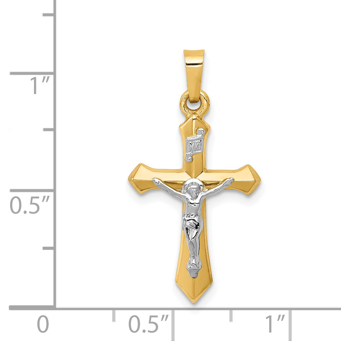 14K Two-tone Polished INRI Crucifix Pendant