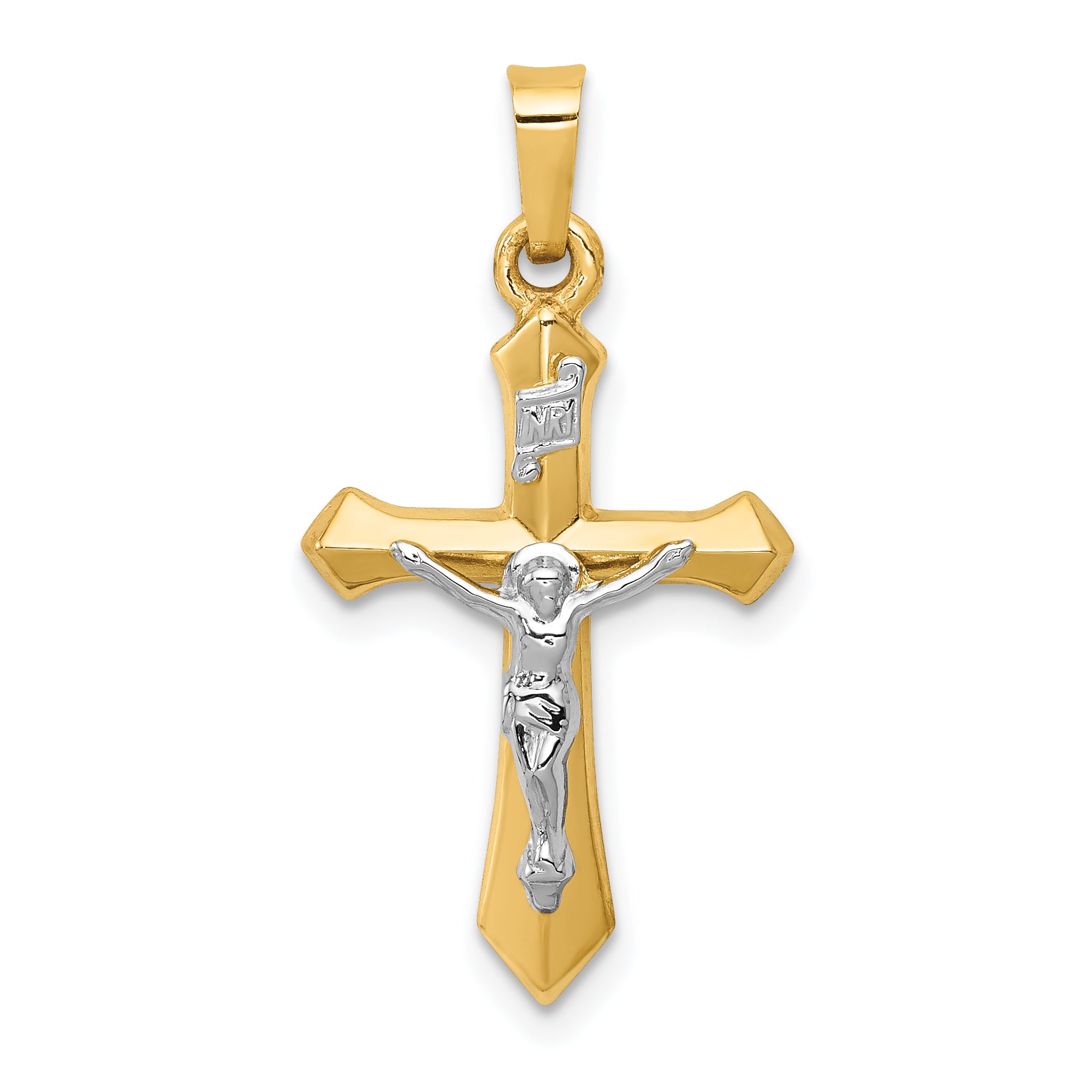 14k Two-tone Polished INRI Crucifix Pendant