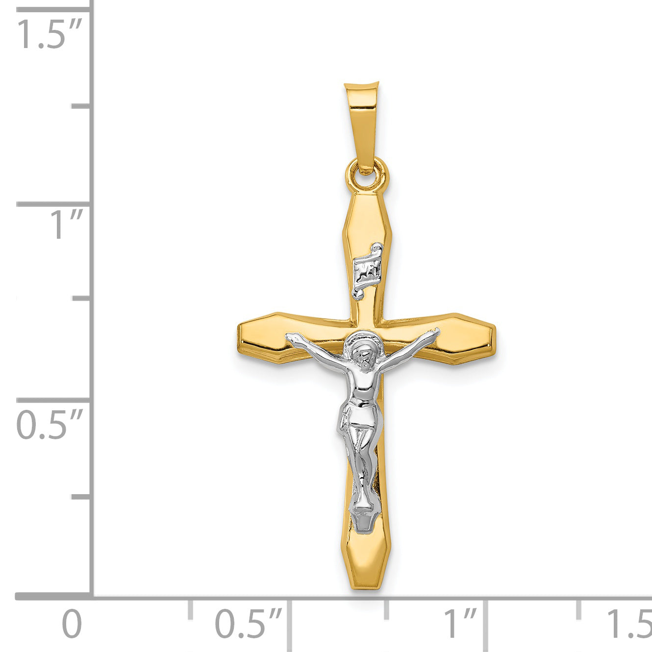 14K Two-tone Polished INRI Crucifix Pendant