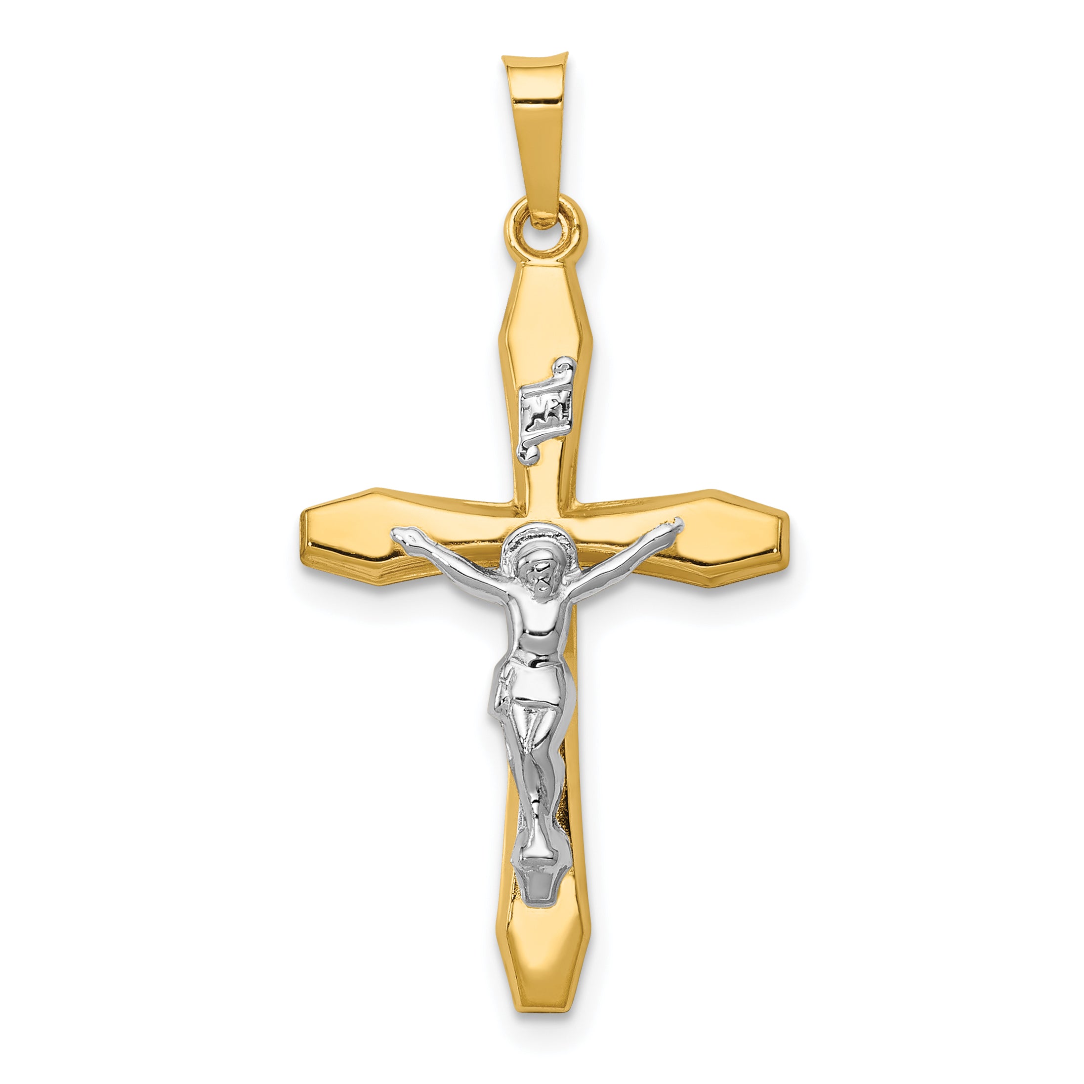 14k Two-tone Polished INRI Crucifix Pendant Main image