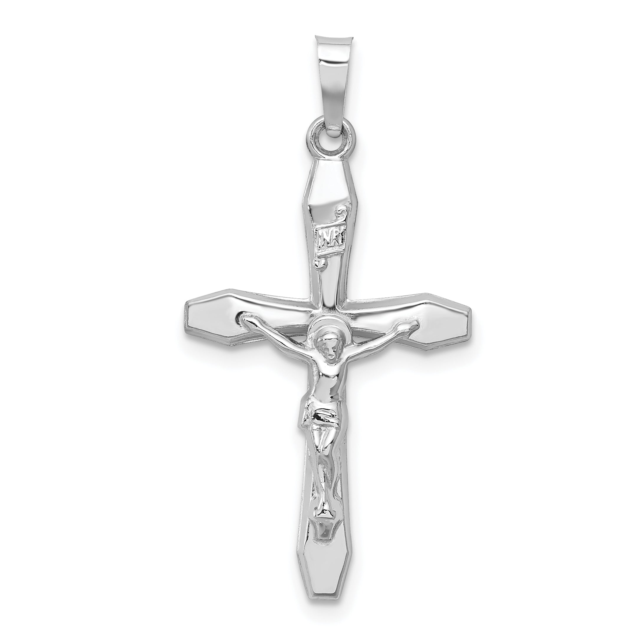 14k White Gold Polished INRI Crucifix Pendant Main image