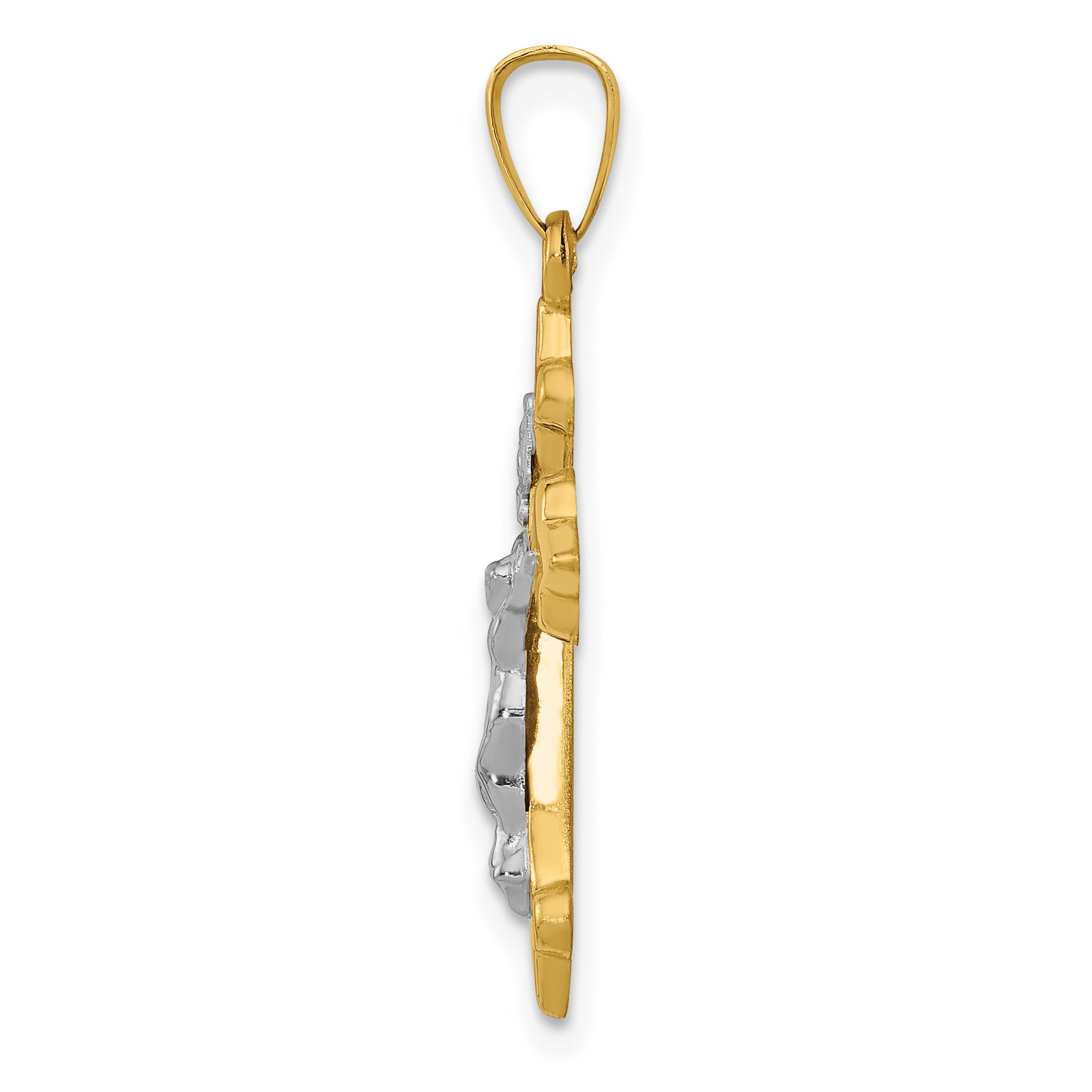 14K Two-tone Polished Fleur de Lis INRI Crucifix Pendant