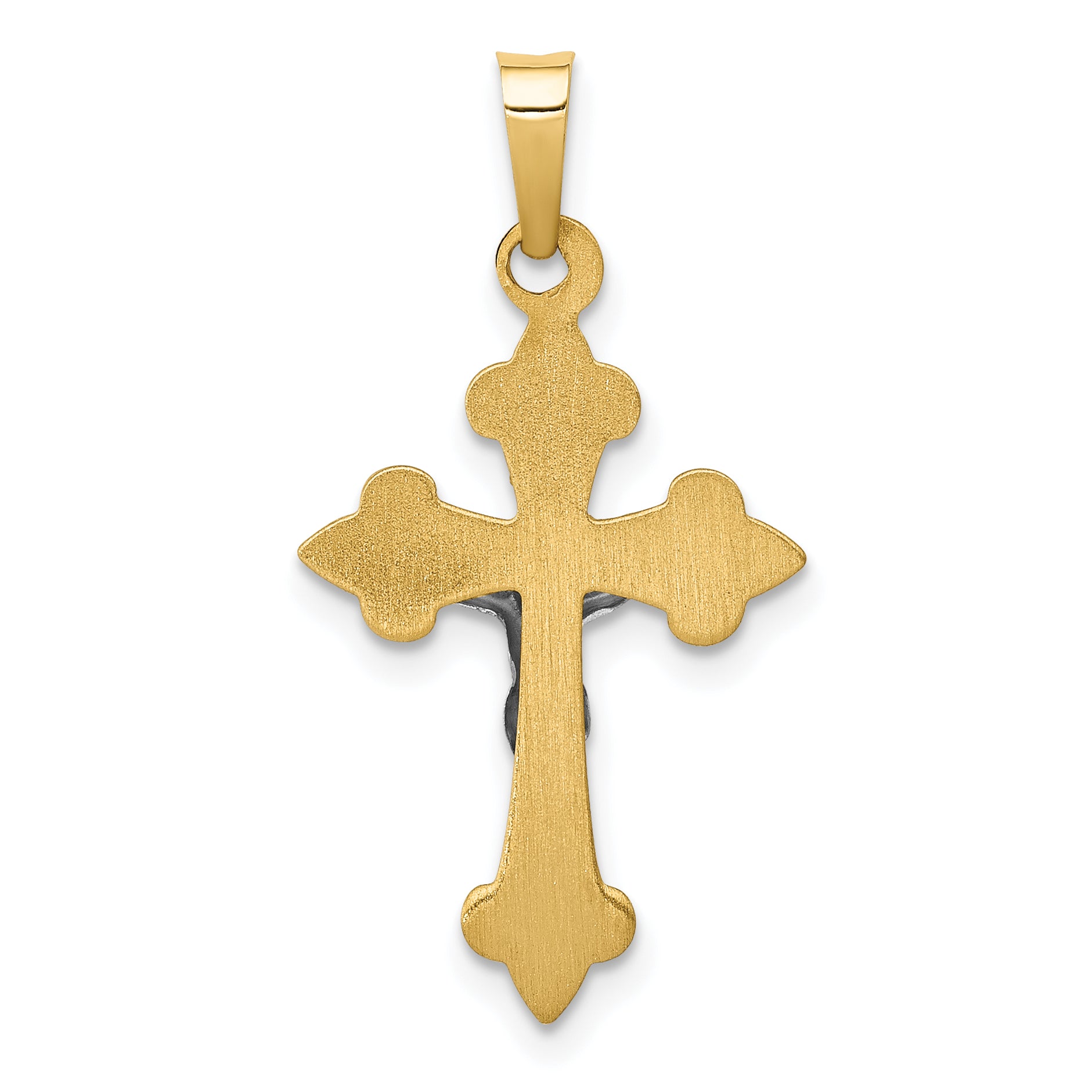 14K Two-tone Polished Fleur de Lis INRI Crucifix Pendant