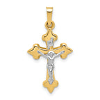 14k Two-tone Polished Fleur de Lis INRI Crucifix Pendant