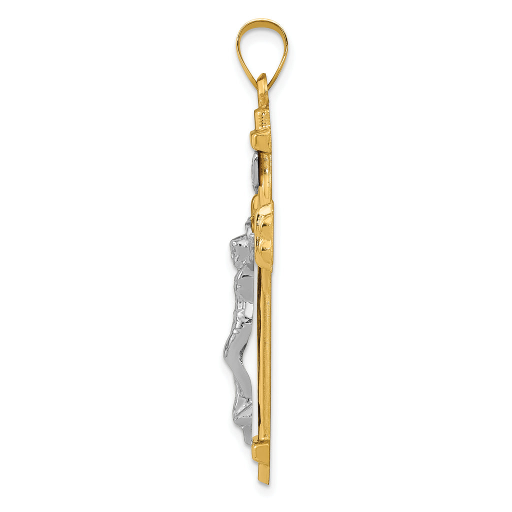 14K Two-tone Polished INRI Crucifix Pendant