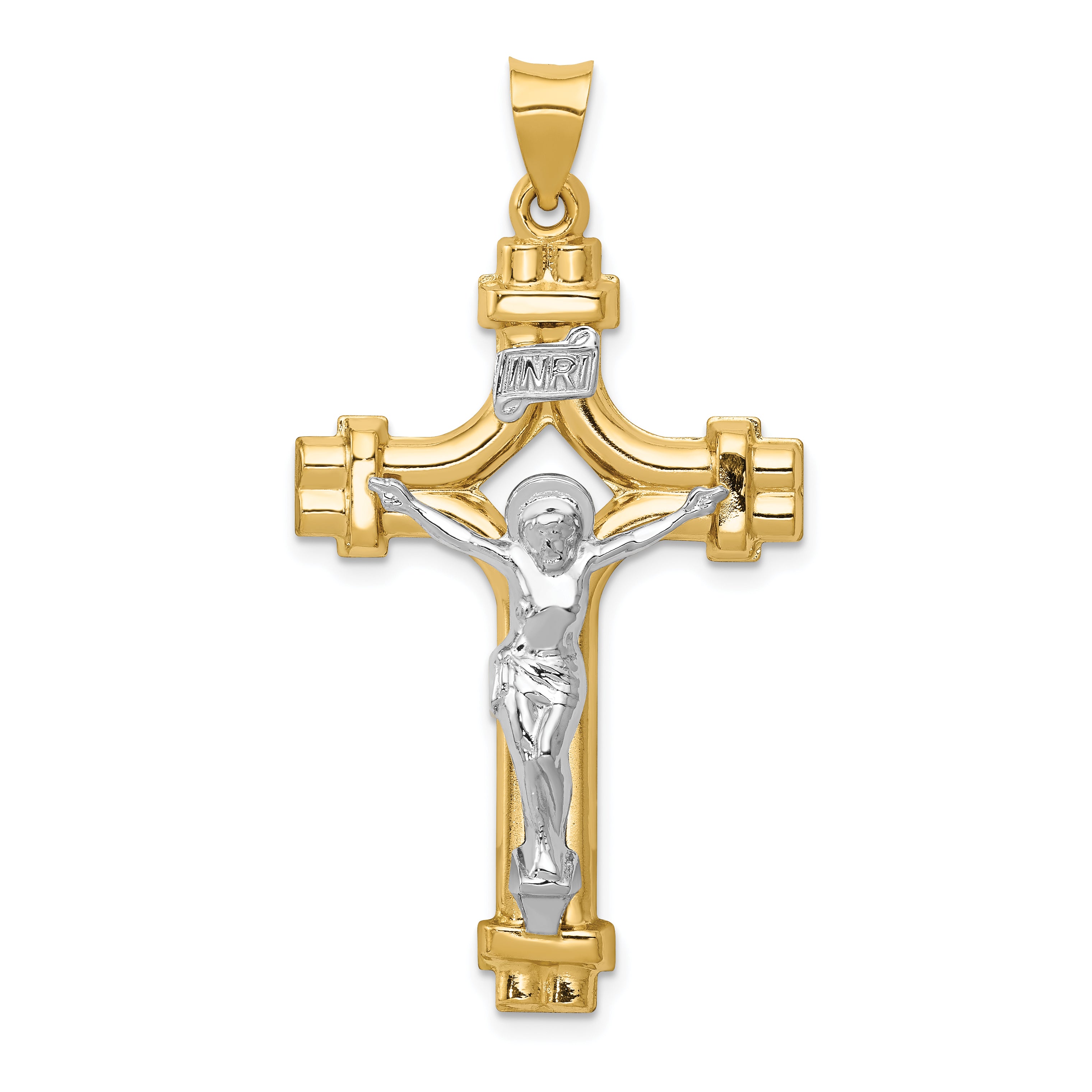 14k Two-tone Polished INRI Crucifix Pendant Main image