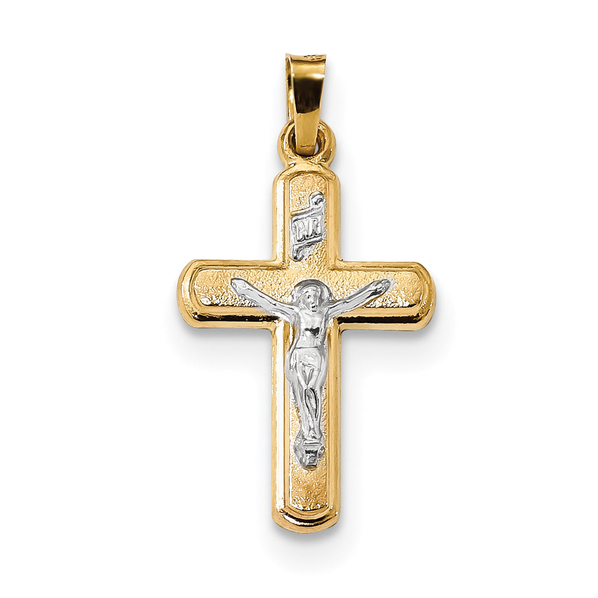 14K Two-tone Satin INRI Latin Crucifix Pendant