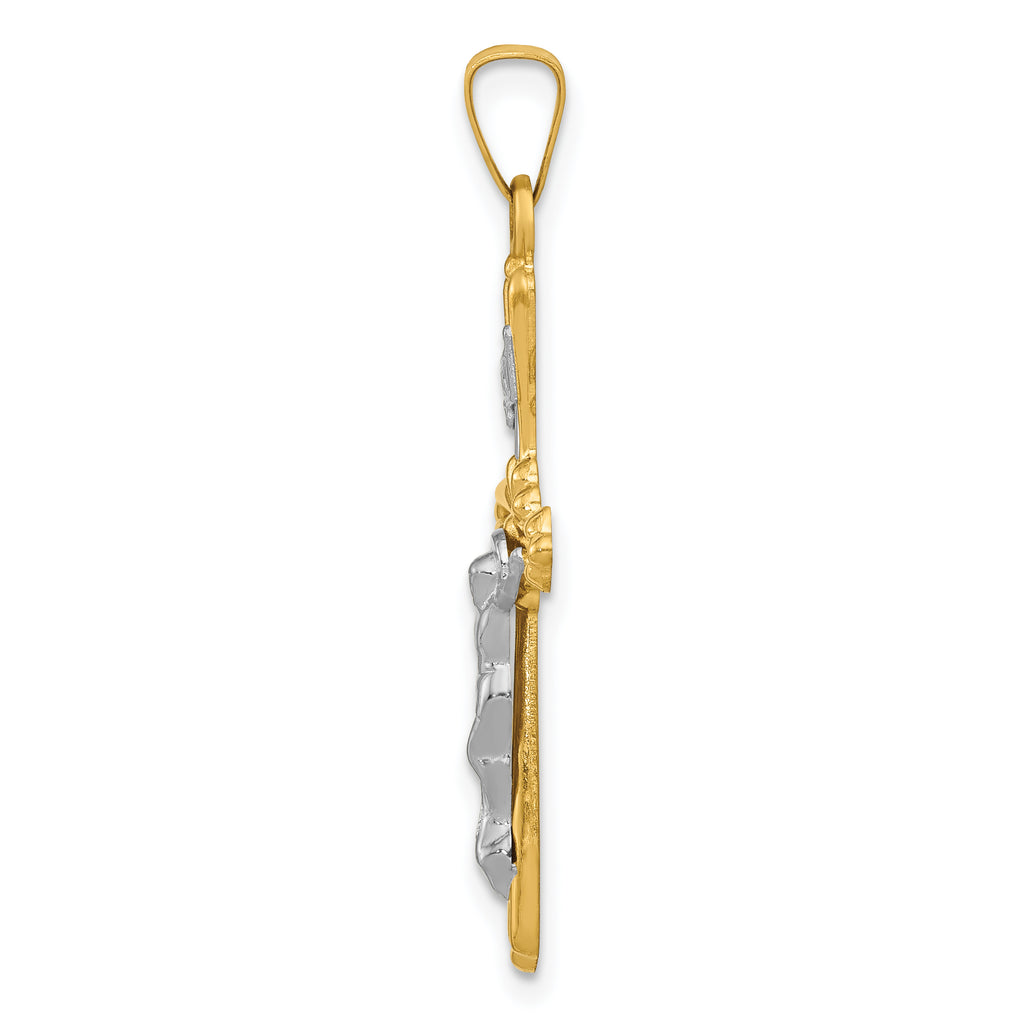 14K Rhodium-plated Polished INRI Crucifix Pendant