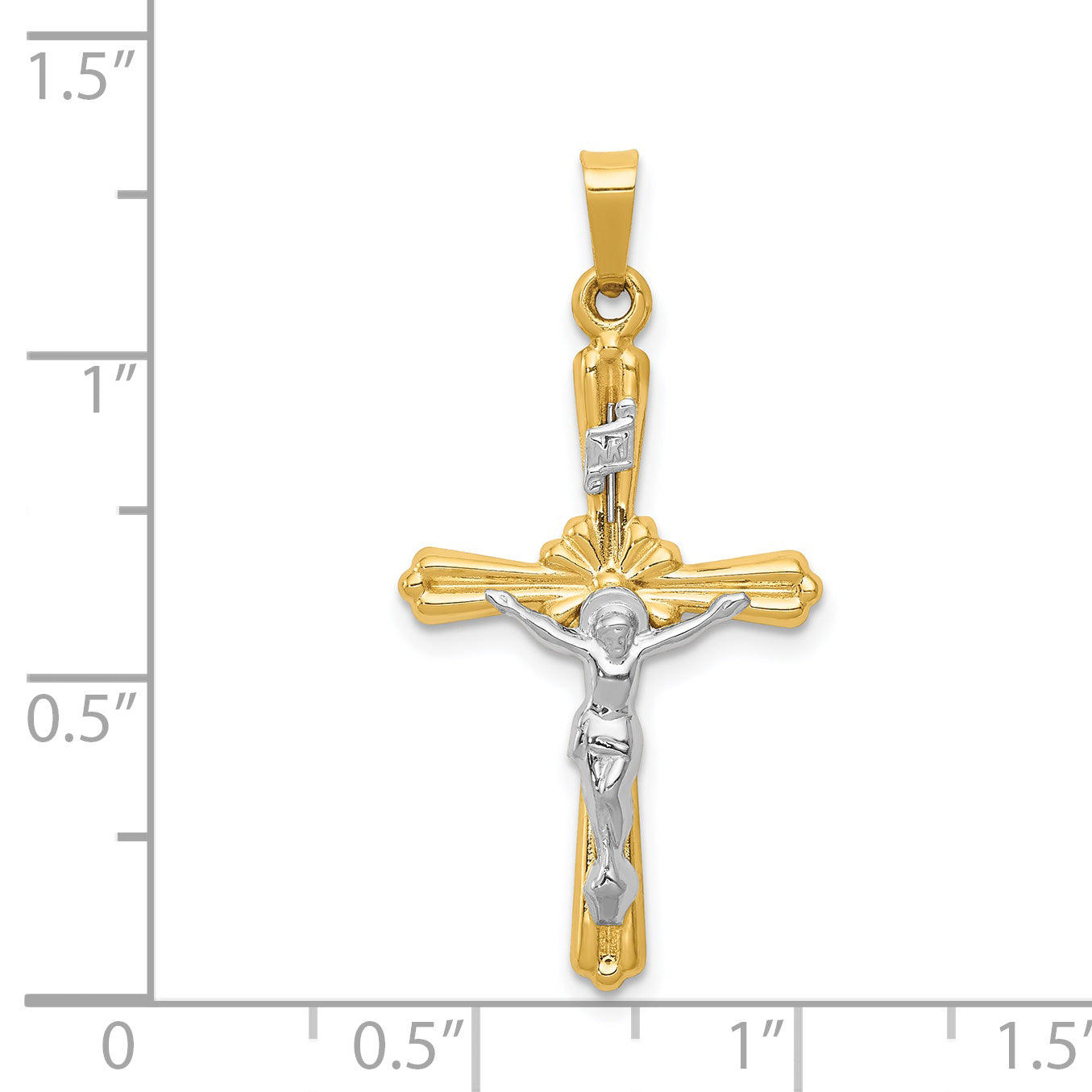 14K Rhodium-plated Polished INRI Crucifix Pendant