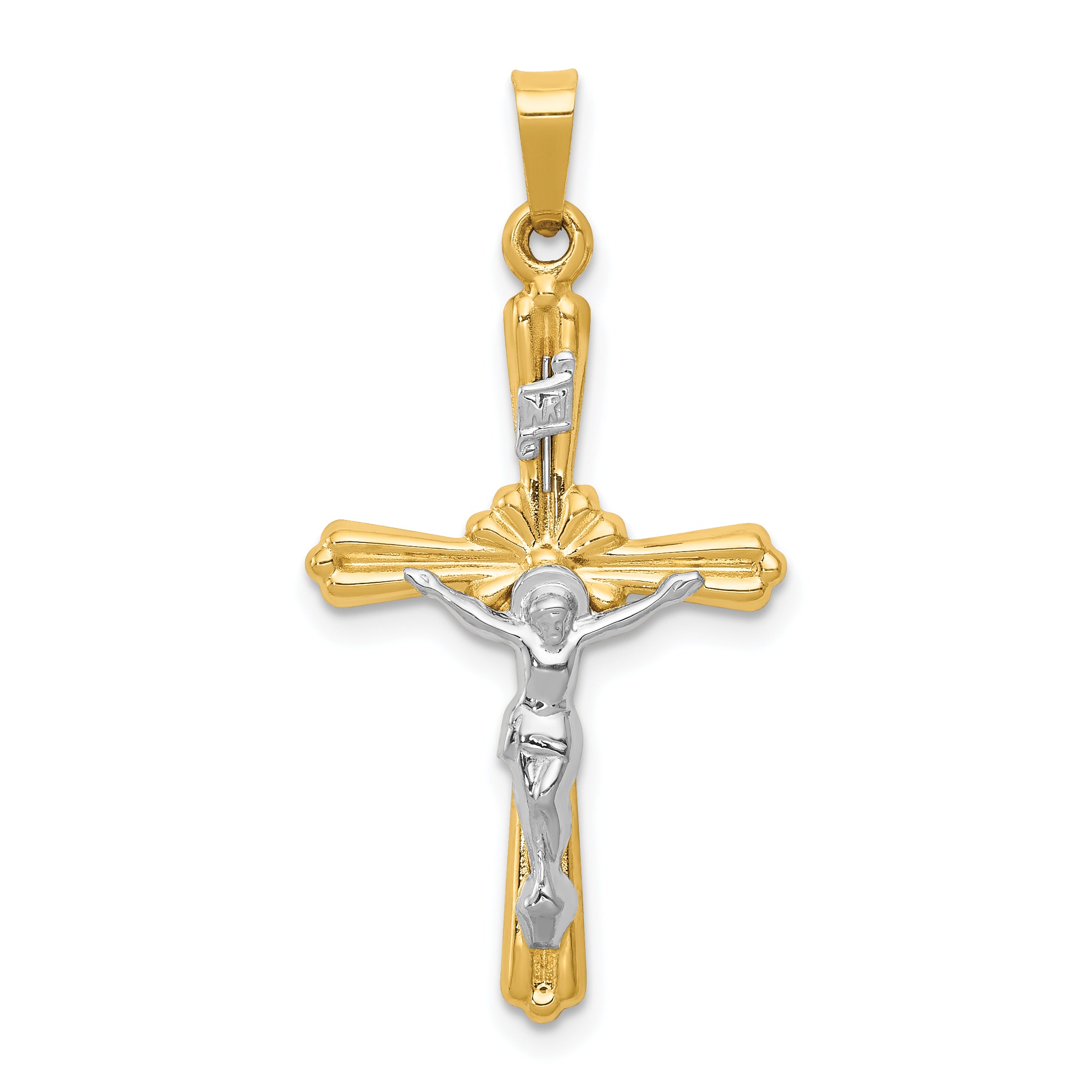 14K Two-tone Polished Inri Crucifix Pendant