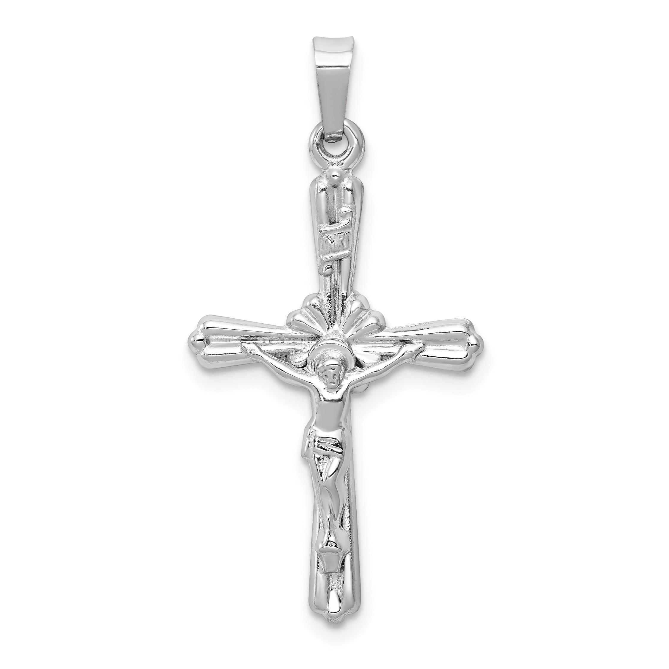 14k White Gold Polished INRI Crucifix Pendant Main image