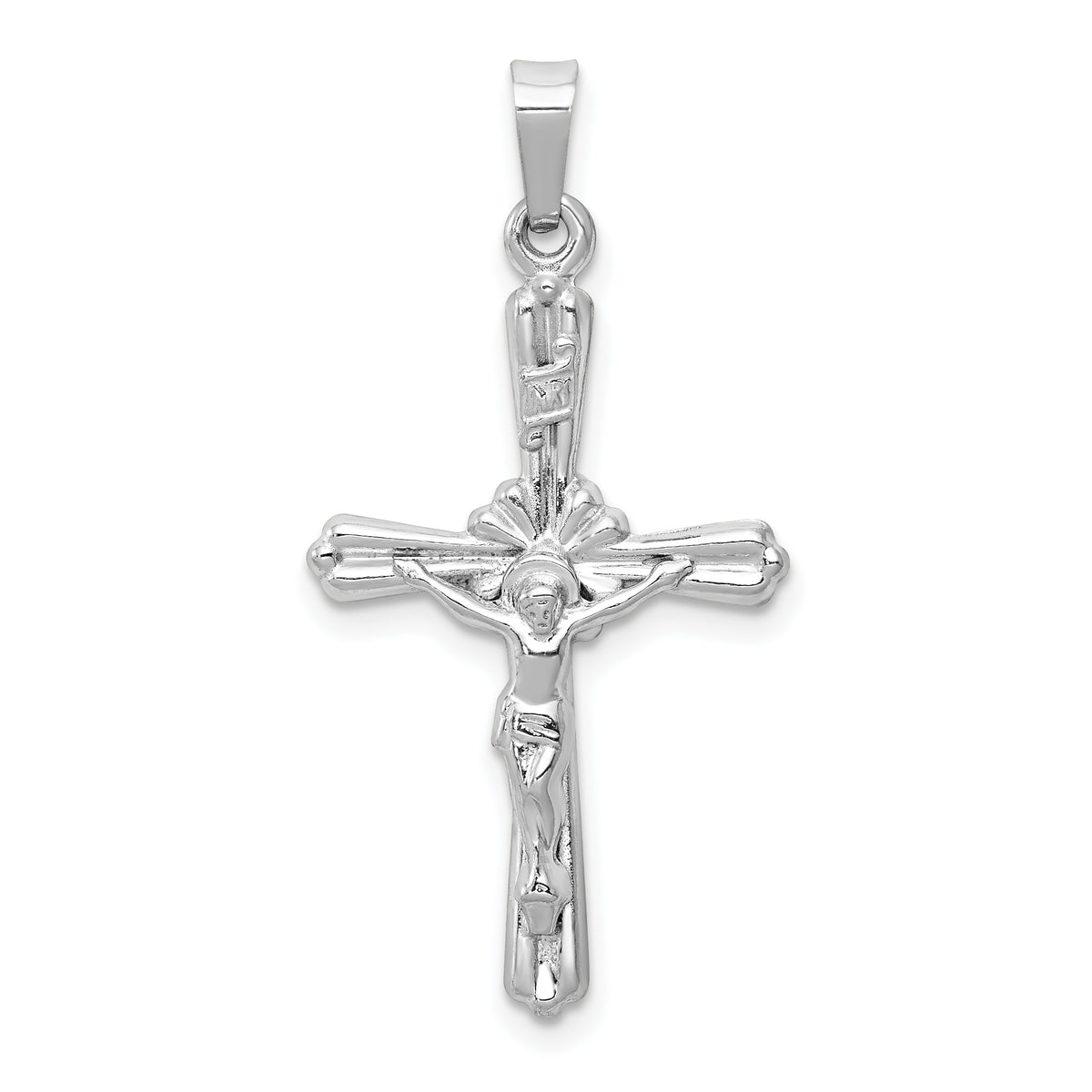 14k White Gold Polished INRI Crucifix Pendant