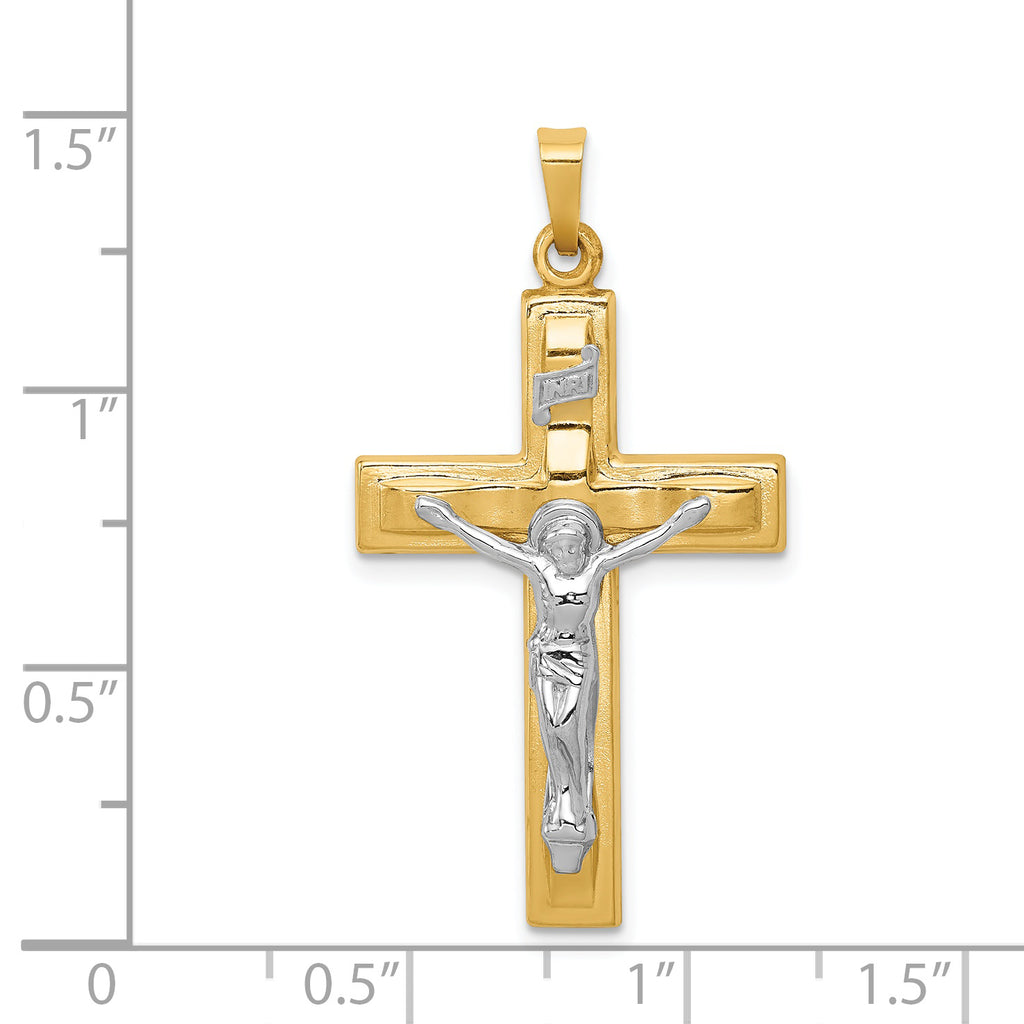 14K Two-tone Polished INRI Crucifix Pendant